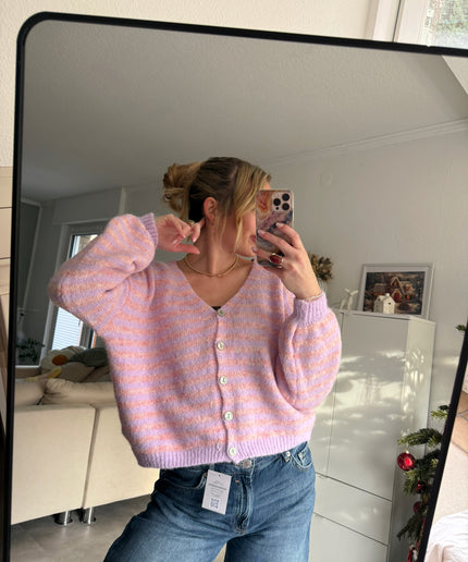 Gestreifte Strickjacke | Flieder/Orange