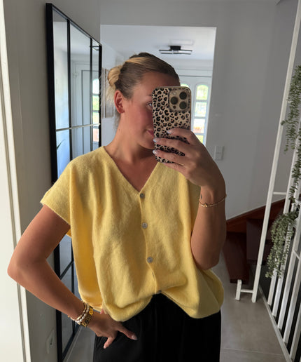 Strickweste mit Knopfleiste | kurzarm | butter lemon gelb