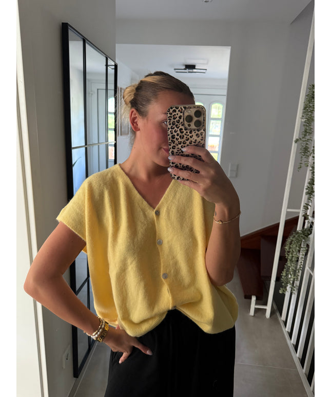 Strickweste mit Knopfleiste | kurzarm | butter lemon gelb