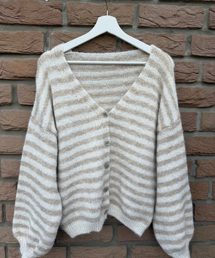 Gestreifte Strickjacke | beige weiß