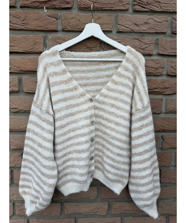 Gestreifte Strickjacke | beige weiß