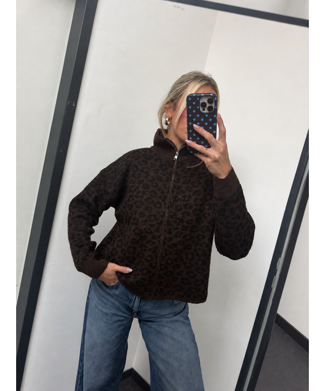 Leo Strickjacke mit Zipper | dunkelbraun schwarz