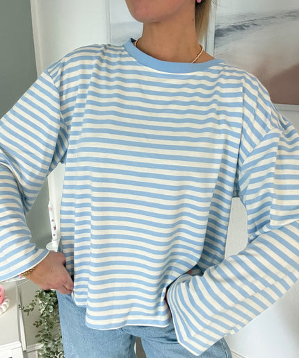 Gestreiftes Langarmshirt | Striped Long Sleeve | Hellblau/Weiß