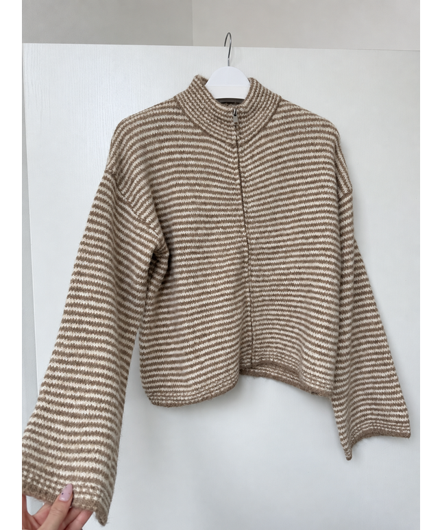 Strickjacke mit Zipper | taupe weiß