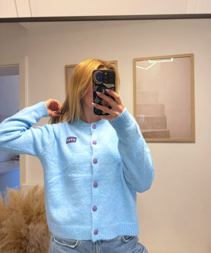 Strickjacke mit Smiley-Patch | Skyblue