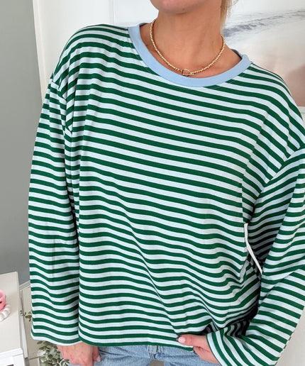 Gestreiftes Langarmshirt | Striped Long Sleeve | Grün/Hellblau