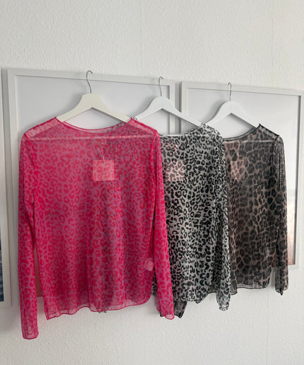 Mesh Langarmshirt Leo-Print | versch. Farben