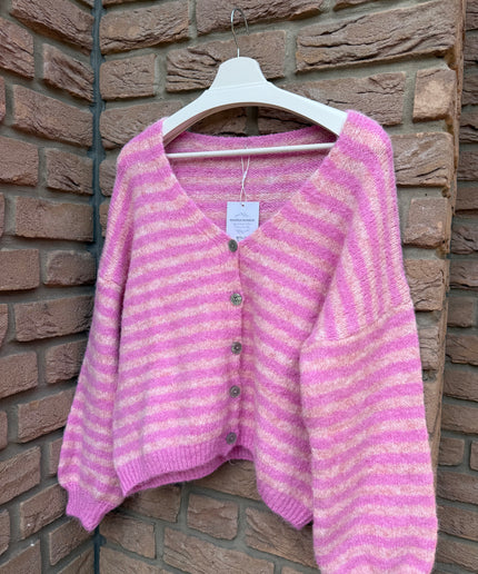 Gestreifte Strickjacke | rosa