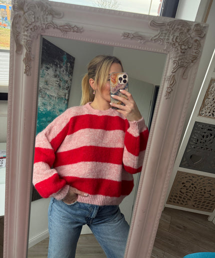Pullover mit Streifen | rot/rosa