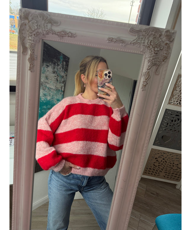 Pullover mit Streifen | rot/rosa