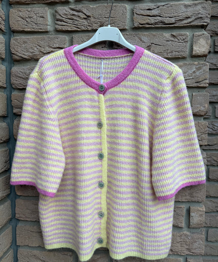 Kurzarm Strickjacke gestreift | gelb rosa