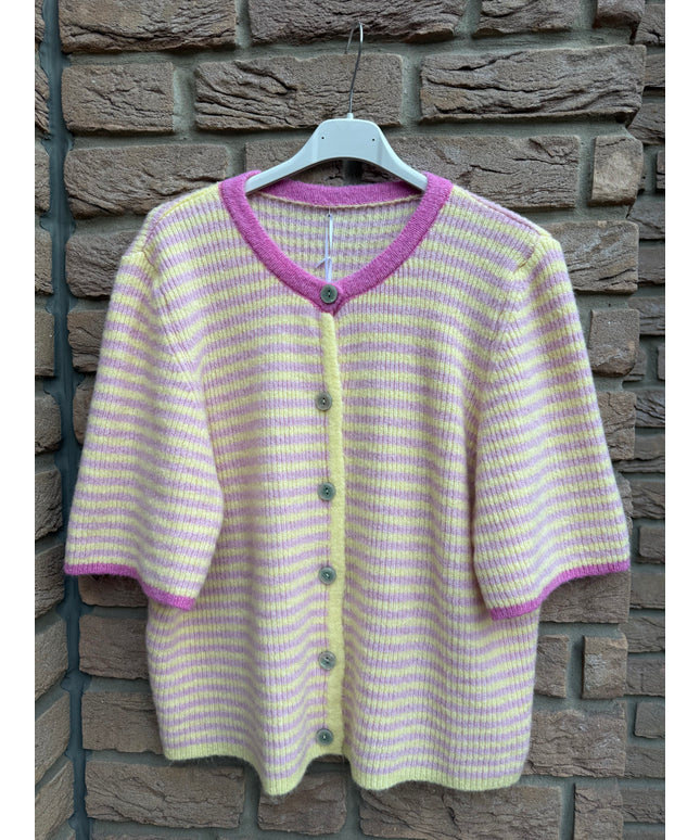 Kurzarm Strickjacke gestreift | gelb rosa