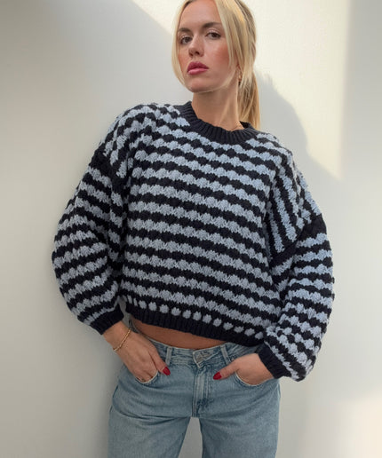 Grobstrickpullover mit Streifenmuster | blau