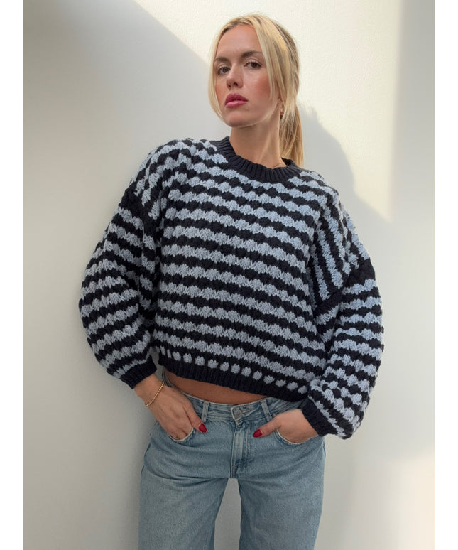 Grobstrickpullover mit Streifenmuster | blau