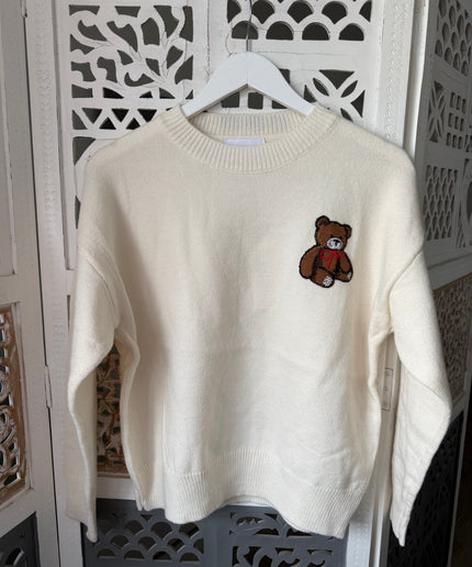 Pullover mit Teddy-Aufdruck | weiß