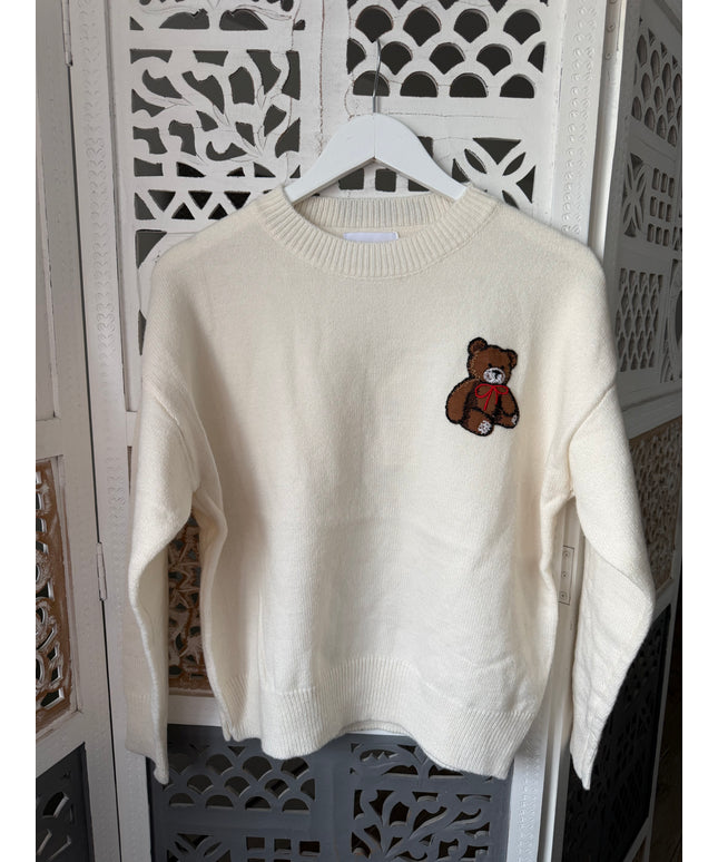 Pullover mit Teddy-Aufdruck | weiß