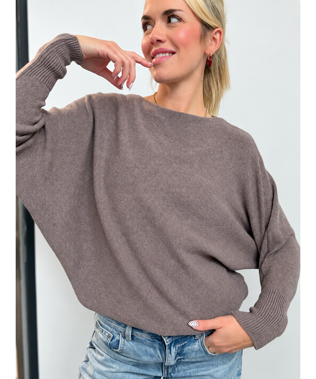 B-WARE | Pullover mit Fledermausärmeln | taupe
