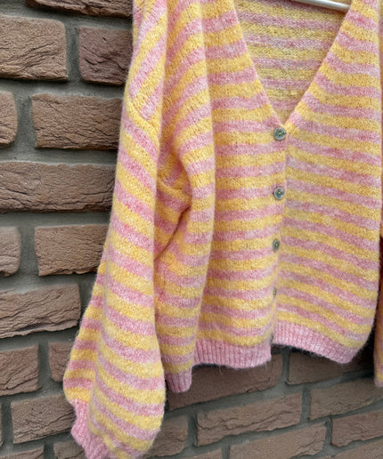 Gestreifte Strickjacke | gelb rosa