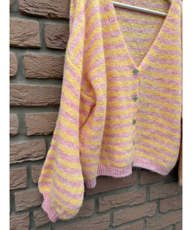 Gestreifte Strickjacke | gelb rosa