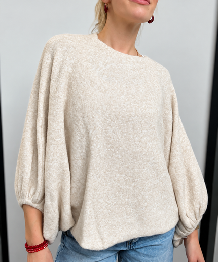 Oversize-Pullover mit Ballonärmeln | Creme