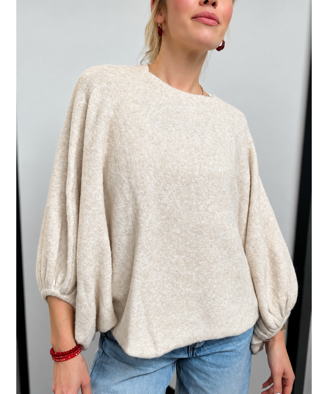 Oversize-Pullover mit Ballonärmeln | Creme