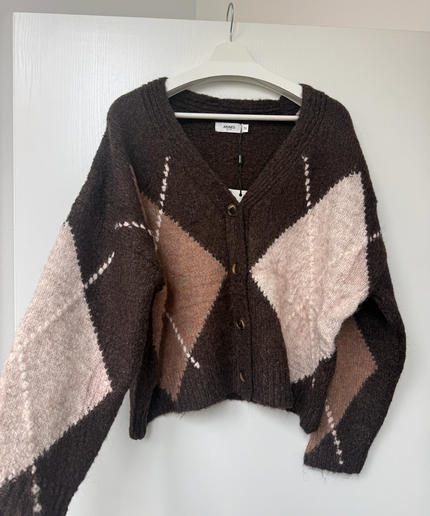 Strickjacke mit Argyle Muster und Knopfleiste | Schokobraun