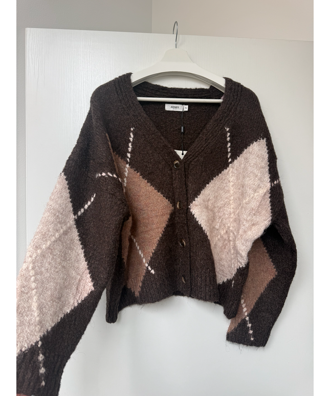 Strickjacke mit Argyle Muster und Knopfleiste | Schokobraun