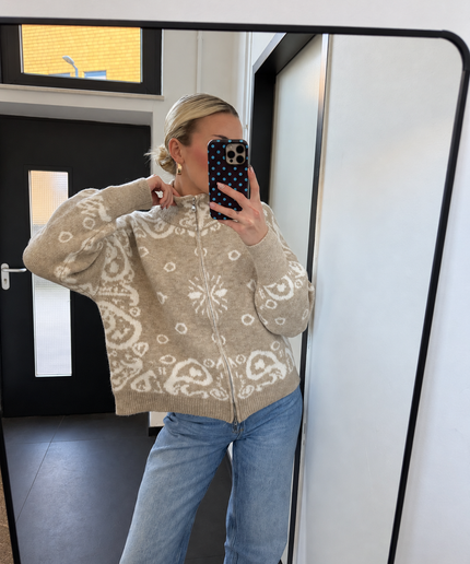 Zip Strickjacke mit Ornamentmuster | versch. Farben