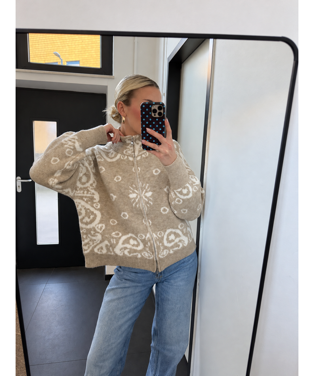 Zip Strickjacke mit Ornamentmuster | versch. Farben