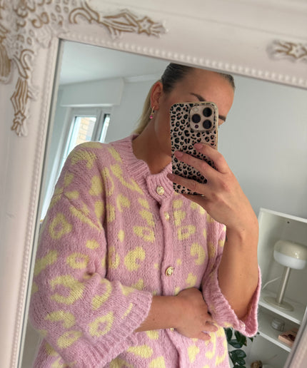Leo Strickjacke mit goldenen Knöpfen | rosa gelb