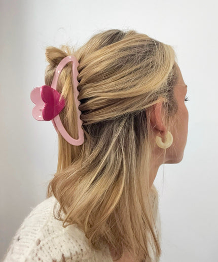 Große Haarklammer mit Herz – Rosa