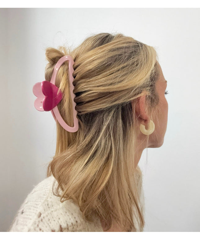 Große Haarklammer mit Herz – Rosa