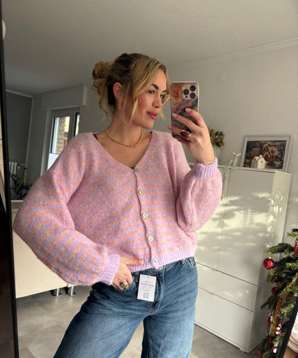 Gestreifte Strickjacke | Flieder/Orange