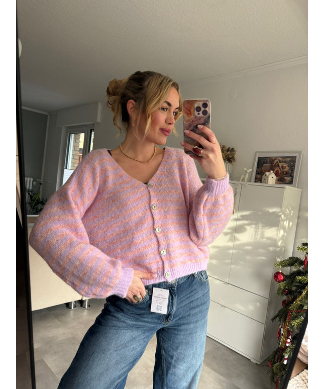 Gestreifte Strickjacke | Flieder/Orange