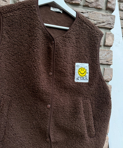 Teddy Weste mit Smiley Aufdruck | braun