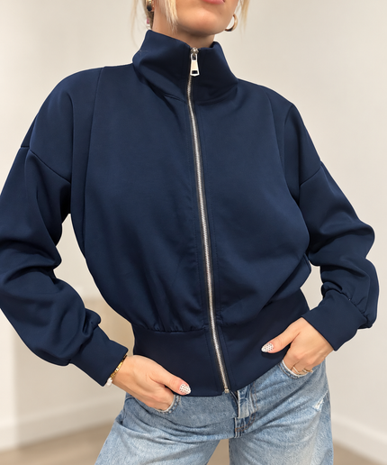 Sweatjacke mit Reißverschluss und Stehkragen | Dunkelblau