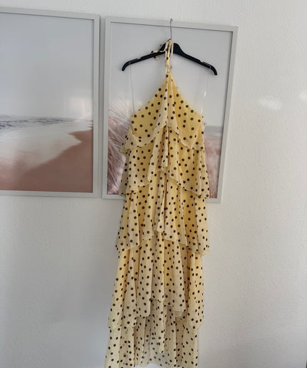 Polka Dots Maxi-Neckholder-Kleid mit Volants