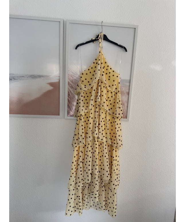 Polka Dots Maxi-Neckholder-Kleid mit Volants
