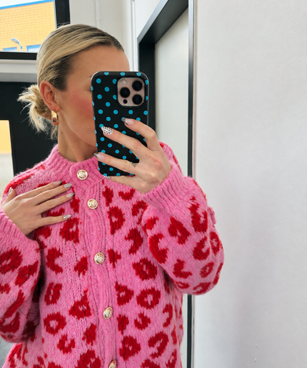 Oversize Leo Strickjacke mit goldenen Knöpfen | Rosa/Pink