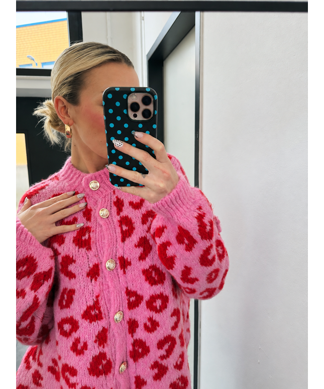 Oversize Leo Strickjacke mit goldenen Knöpfen | Rosa/Pink