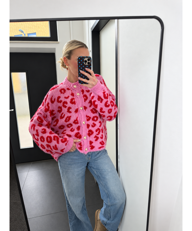 Oversize Leo Strickjacke mit goldenen Knöpfen | Rosa/Pink