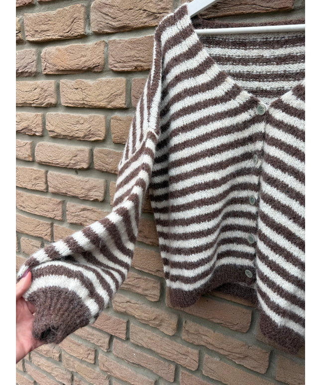 Gestreifte Strickjacke | dunkelbraun creme