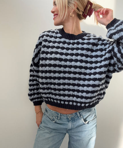 Grobstrickpullover mit Streifenmuster | blau