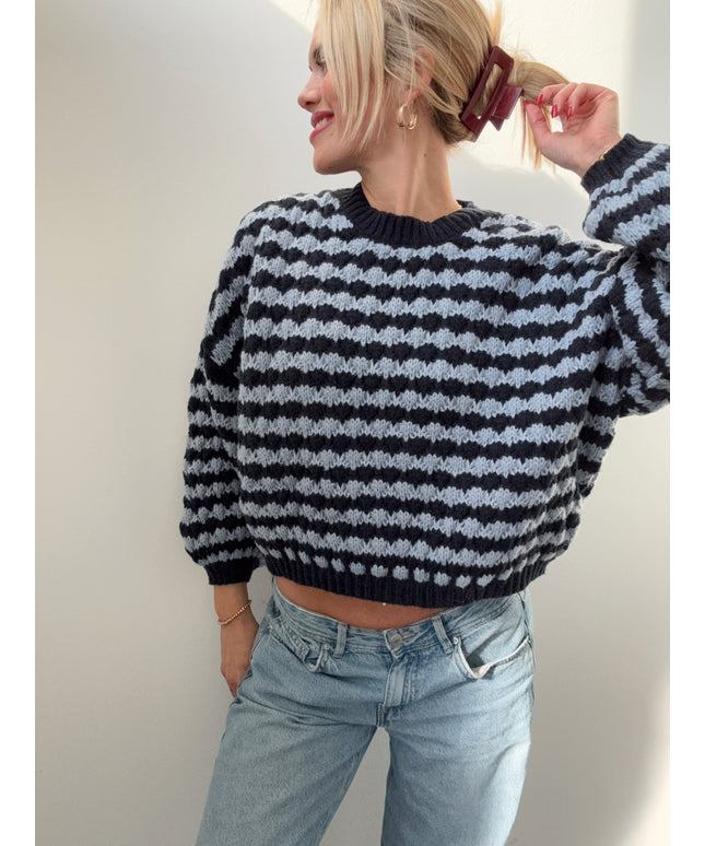 Grobstrickpullover mit Streifenmuster | blau