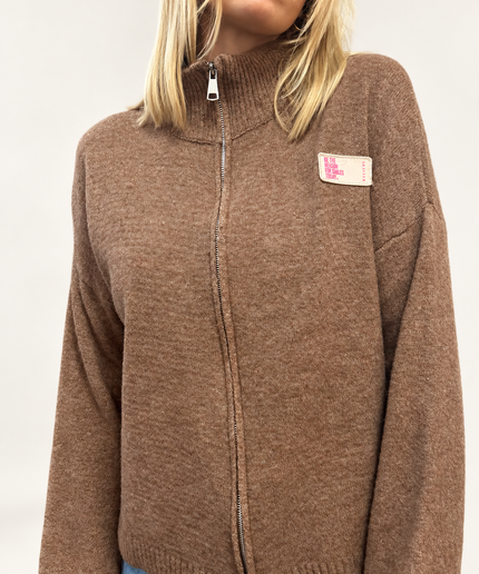 Strickjacke mit Zip Reißverschluss und Patch | versch. Farben