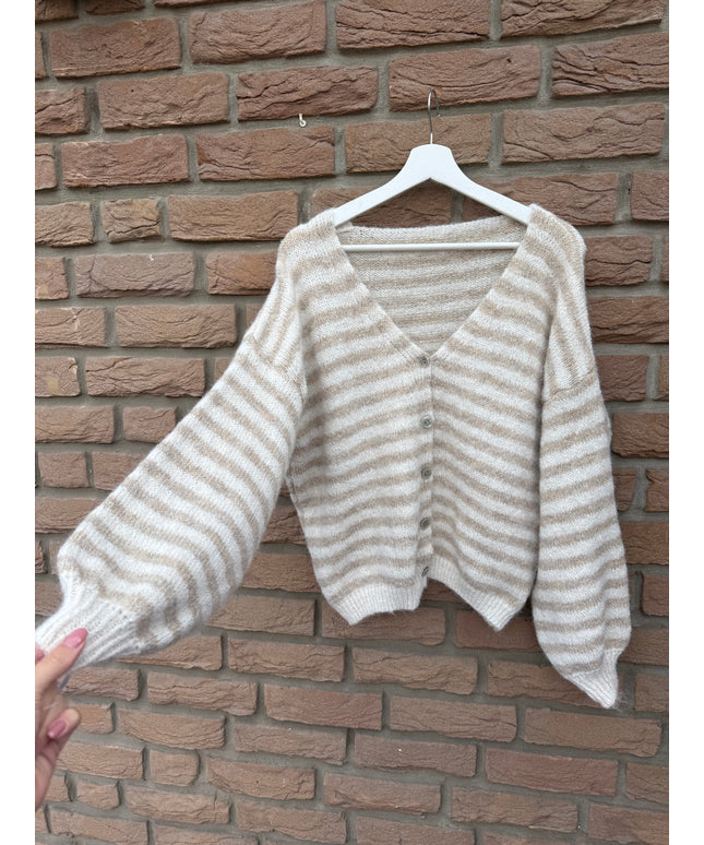 Gestreifte Strickjacke | beige weiß