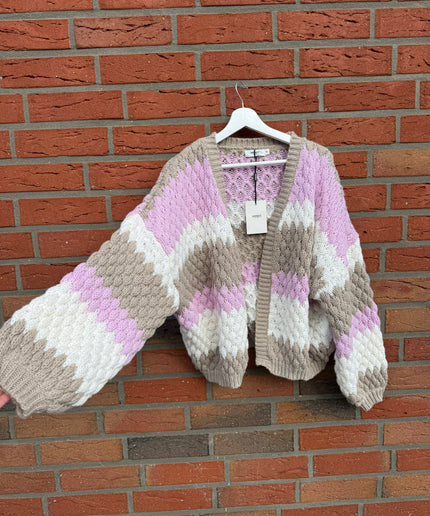 Bunt gestreifte Strickjacke aus Grobstrick