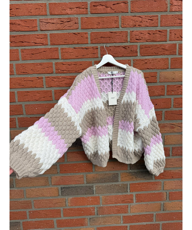 Bunt gestreifte Strickjacke aus Grobstrick