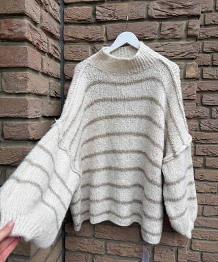Oversize Strickpullover | gestreift | beige