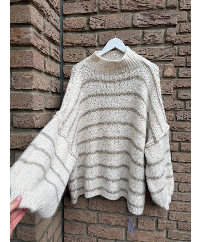 Oversize Strickpullover | gestreift | beige
